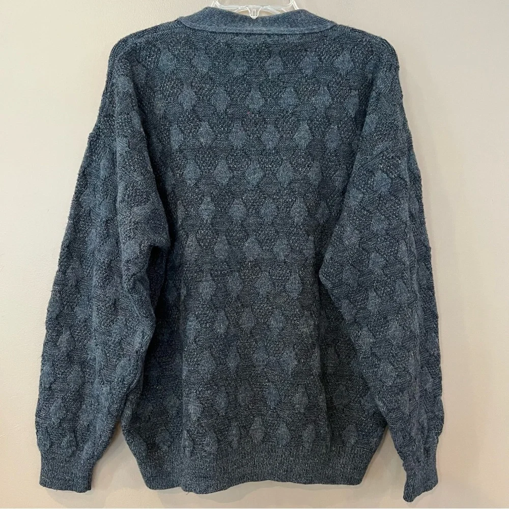 VTG Italy Cobain Grandpa Cardigan Sz L Diamond Knit Indigo Fleck Wool Blend - Picture 3 of 8